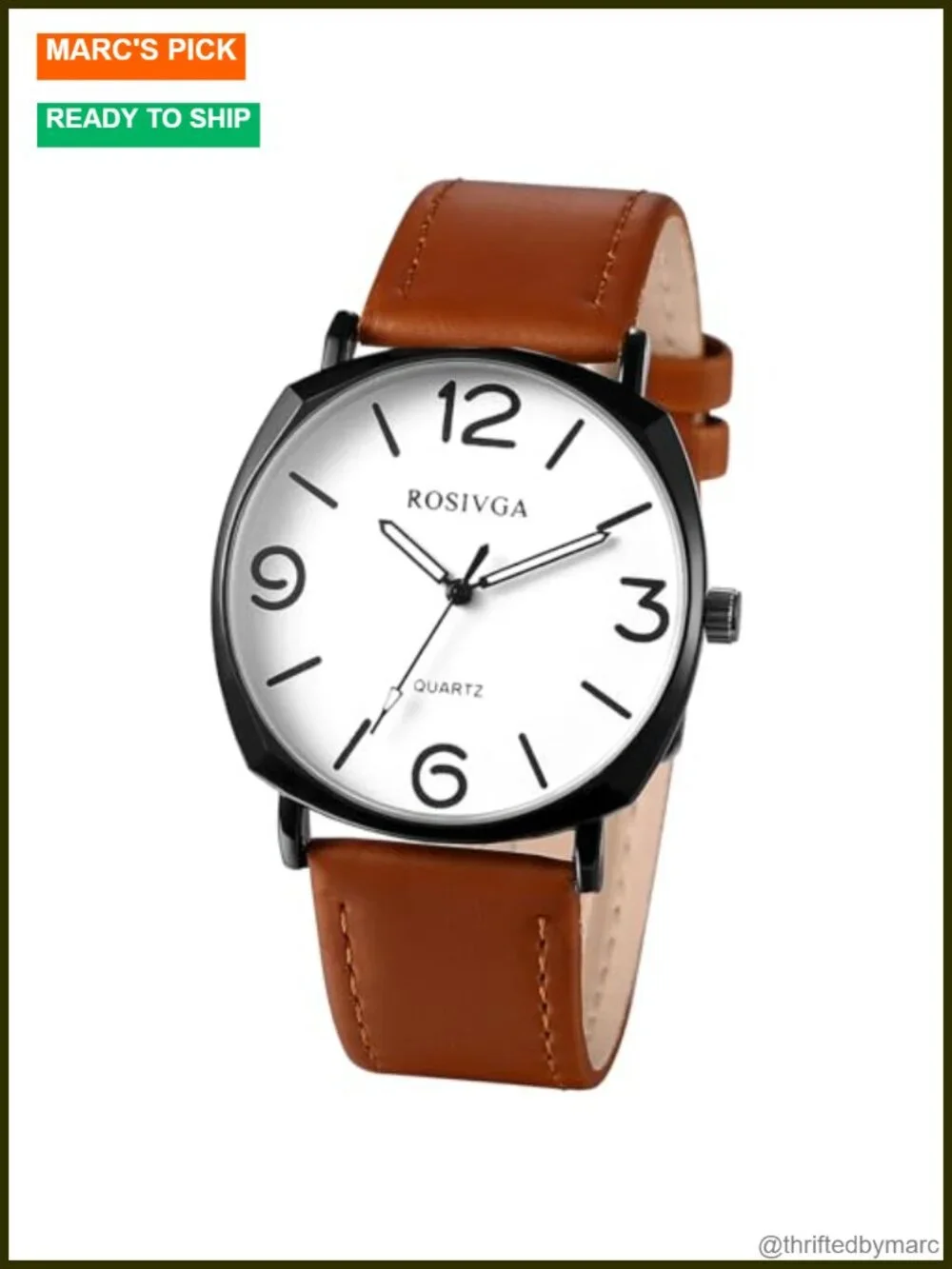 Men's Leather Strap Watch Easy Reader Big Face Quartz Large Dial Wrist Watch